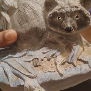 Ceramic Raccoon Figurine in Gray and Cream